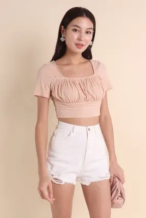 MADEBYNM CALIANA RUCHED TOP IN MILK TEA